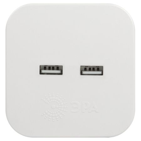 Разветвитель электрический ЭРА SP-4-USB-W на 4 розетки + 2xUSB 2400mA, без заземл 10А (белый)