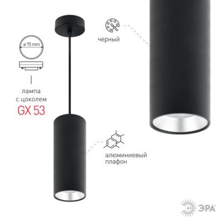 Светильник подвесной ЭРА PL12 GX53 BK/SL под лампу GX53 черный/серебро